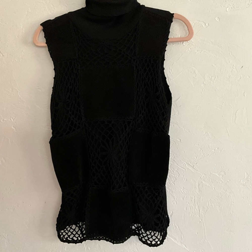Joseph A Black Mixed Media Mock Neck Sleeveless Top Medium